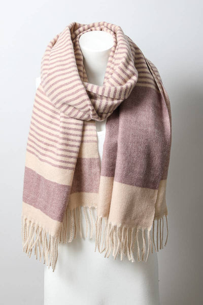 Pink Stripe Woven Tassel Scarf