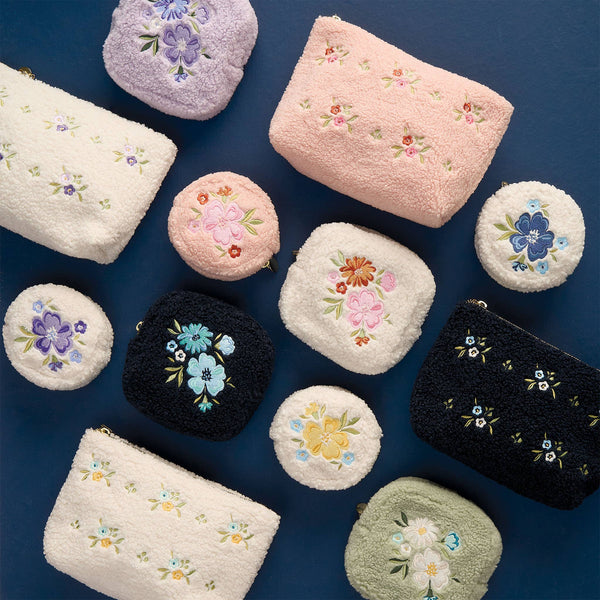 Navy Teddy Pouch-Dainty Floral