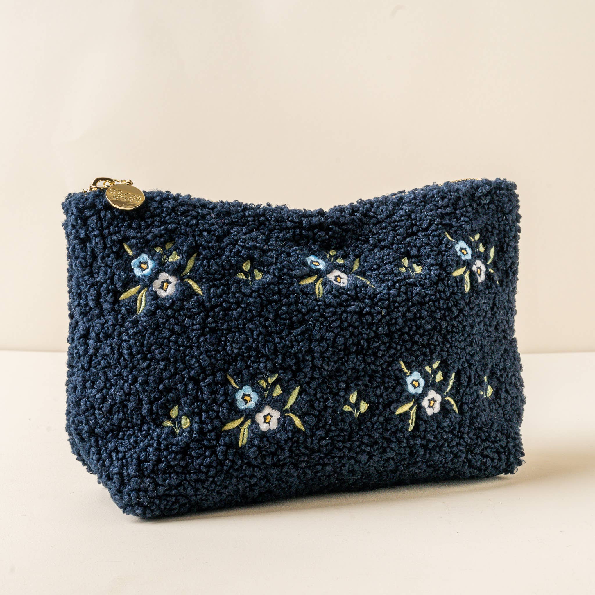 Navy Teddy Pouch-Dainty Floral