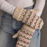 Cream & Pink Floral Pattern Mittens