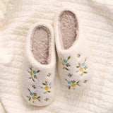 Fuzzy Slippers-Dainty Floral Blue + Yellow