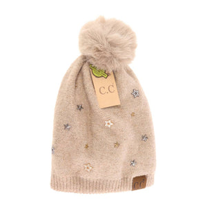 Star Studded Pom C.C Beanie - 3 Colors