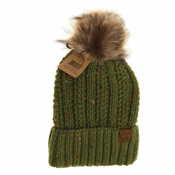 Flecked Fuzzy Lined Pom CC Beanie - 6 colors