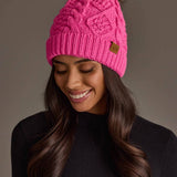 Bright Pink Cable Knit Pom Hat
