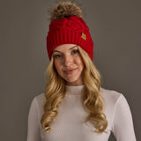 Red Cable Knit Pom Hat
