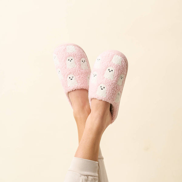 Ghost Fuzzy Slippers Pink