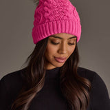 Bright Pink Cable Knit Pom Hat