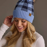 Lt. Blue & Navy Plaid Knit Pom Hat