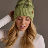 Lt. Green & Olive Plaid Knit Pom Hat