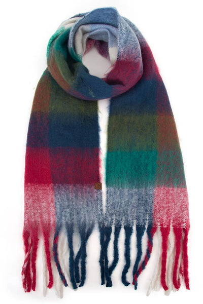 Red/Navy Plaid Check Pattern Woven Winter Scarf