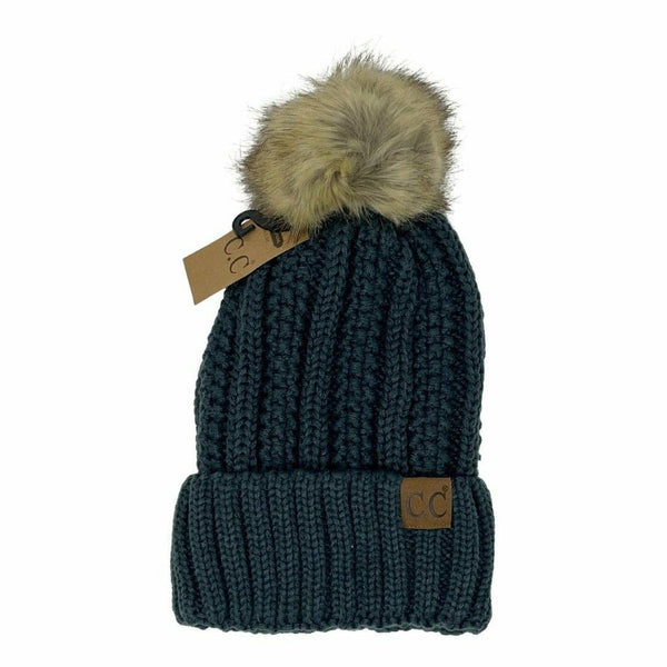 Fuzzy Lined Solid Pom CC Beanie - 5 colors