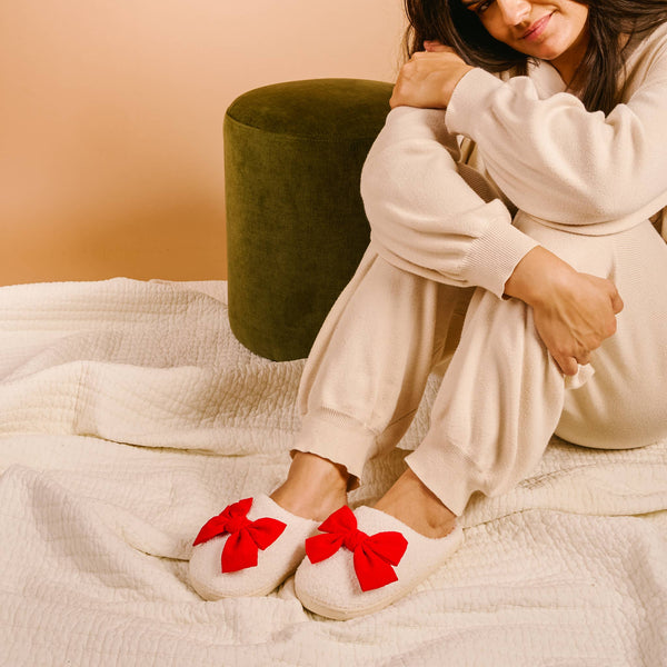 Betty Bow Red Fuzzy Slippers