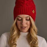 Red Cable Knit Pom Hat