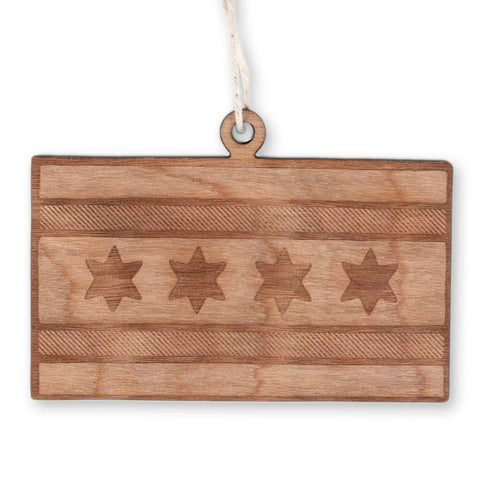 Chicago Flag Wood Ornament
