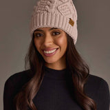 Lt. Pink Cable Knit Hat with Dk. Pink Pom