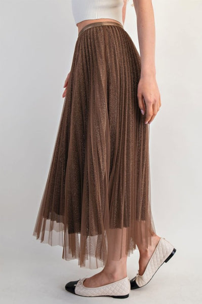the Allesia Brown Sparkle Mesh Skirt