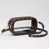 Checker Double Zipper Oval Clear Crossbody Bag