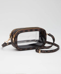 Checker Double Zipper Oval Clear Crossbody Bag