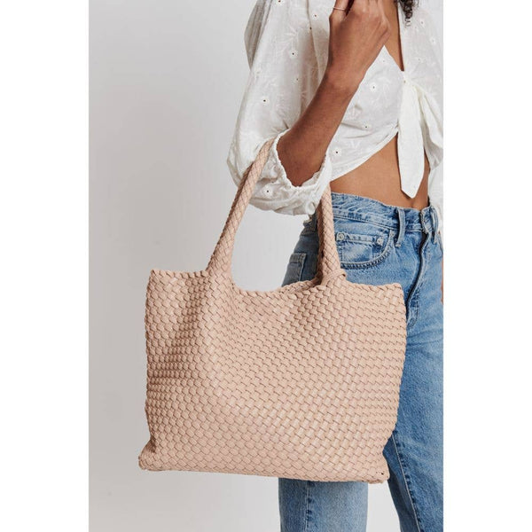 Solana Woven Vegan Leather Tote: Natural