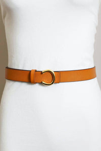 Minimalist Gold Buckle Belt - Camel