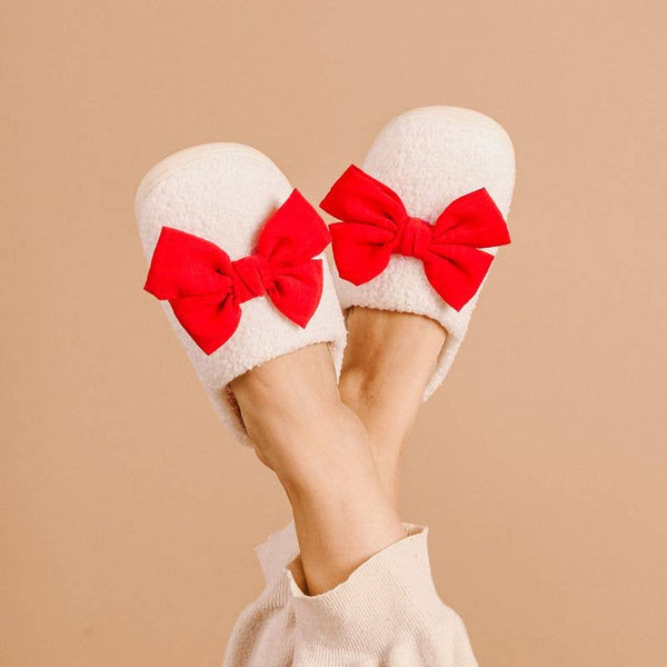 Betty Bow Red Fuzzy Slippers