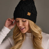 Black Cable Knit Pom Hat
