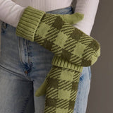 Lt. Green & Olive Plaid Knit Mittens