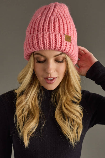 Pink Chunky Knit Beanie