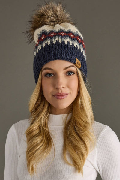 Blue, Red & Gray Patterned Pom Hat