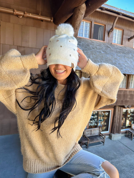 Star Studded Pom C.C Beanie - 3 Colors