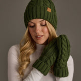 Dark Green Cable Knit Pom Hat
