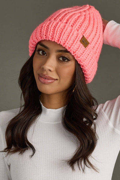 Coral Chunky Knit Beanie
