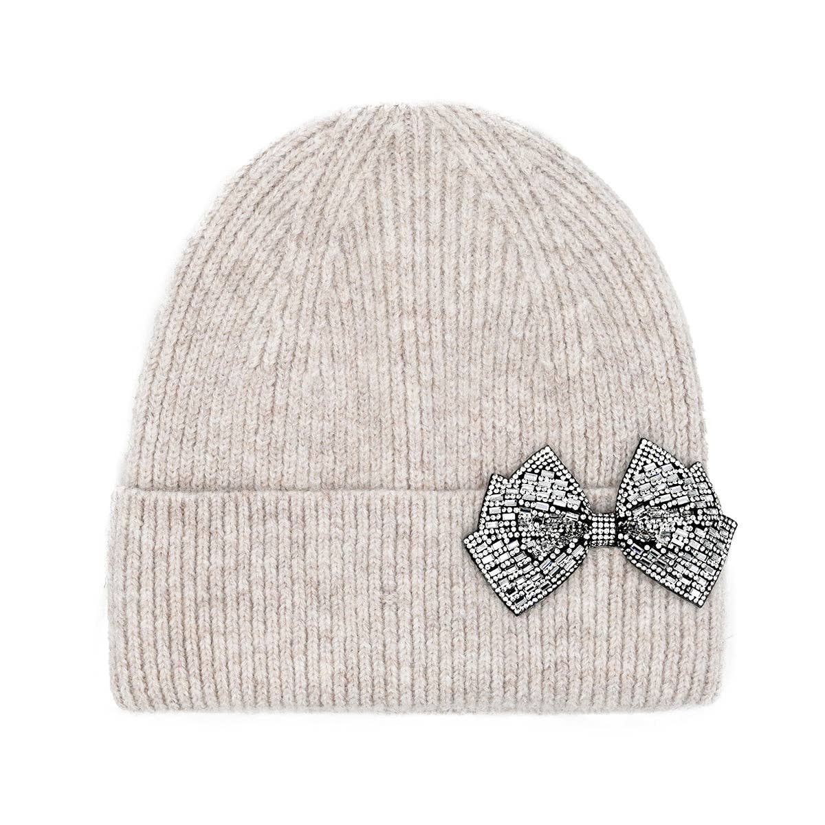 Rhinestone Bow Cuff C.C Beanie - 2 colors