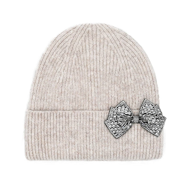 Rhinestone Bow Cuff C.C Beanie - 2 colors