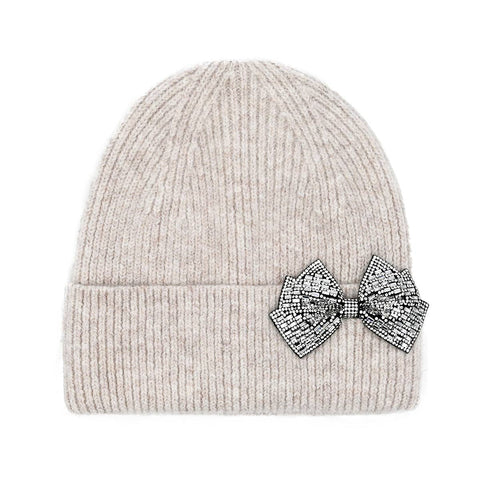 Rhinestone Bow Cuff C.C Beanie - 2 colors