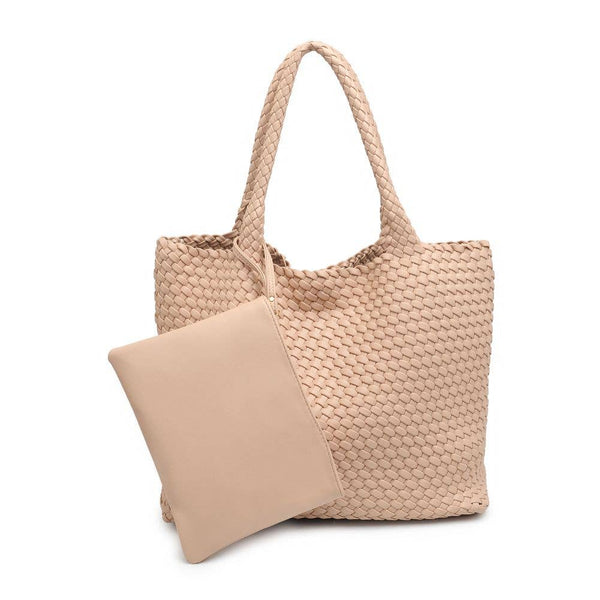 Solana Woven Vegan Leather Tote: Natural