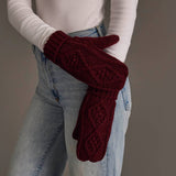 Burgundy Cable Knit Mittens