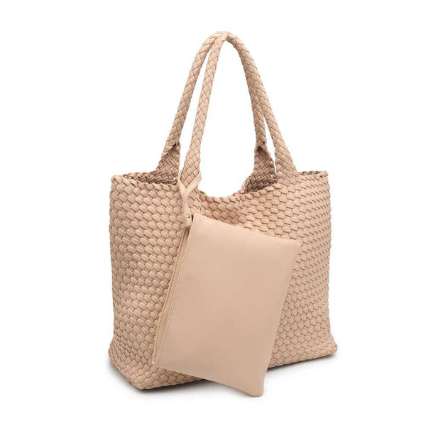 Solana Woven Vegan Leather Tote: Natural