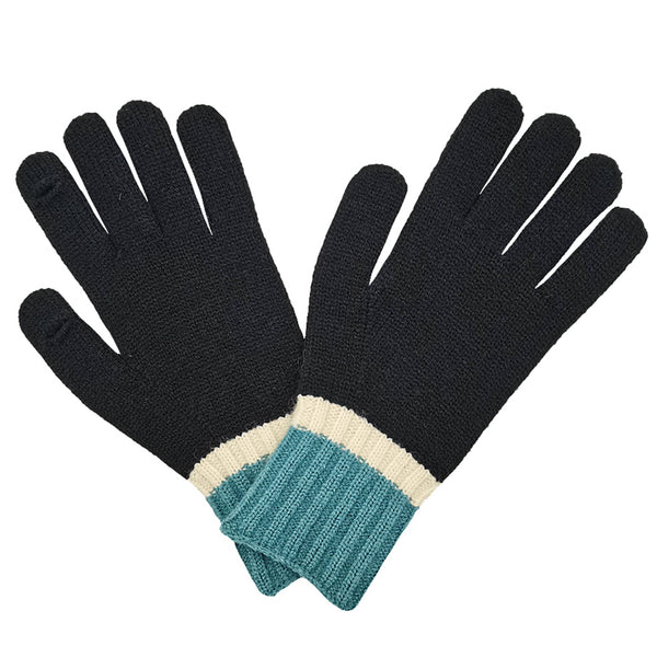 Three Tone Knit Plain Winter Long Gloves - 3 colors