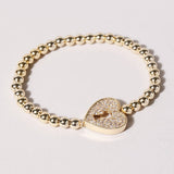Pave CZ Heart Gold Beaded Bracelet