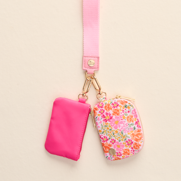 Hot Pink Floral - Duo Pouch Wristlet