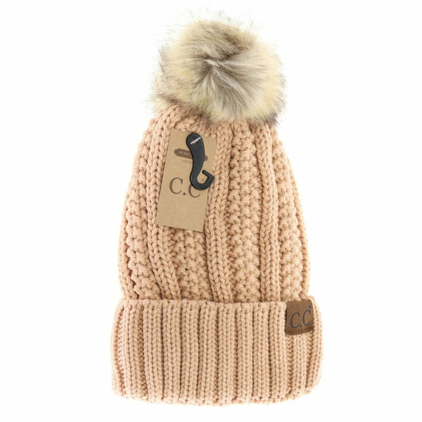 Fuzzy Lined Solid Pom CC Beanie - 5 colors
