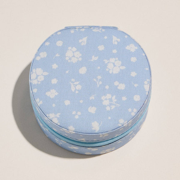 Blue Floral Cotton Travel Jewelry Box