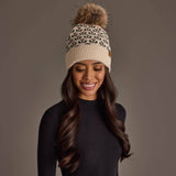 Cream Small Floral Pattern Knit Pom Hat