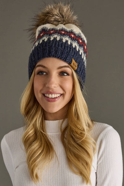 Blue, Red & Gray Patterned Pom Hat