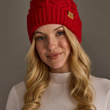 Red Cable Knit Pom Hat