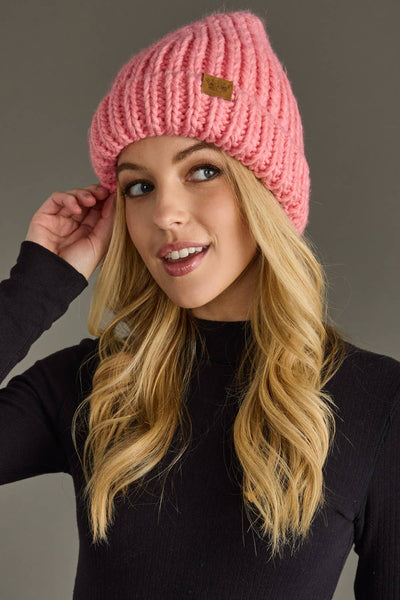 Pink Chunky Knit Beanie