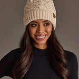Beige Cable Knit Pom Hat
