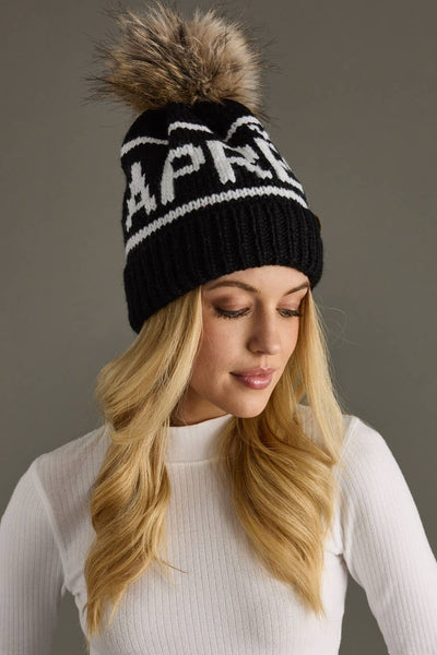 Apres Black & White Pom Hat