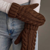Brown Cable Knit Mittens